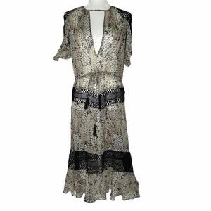 Once Was Boho Flowy Crochet Snakeskin Python Print Knee Length Dress Size 2
